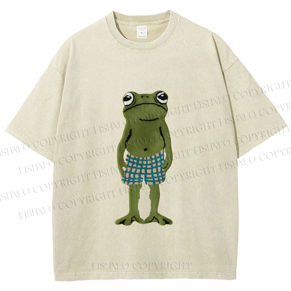 Unisex Silly Frog Standing Straight Printed Washed Tee
