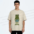 Unisex Silly Frog Standing Straight Printed Washed Tee