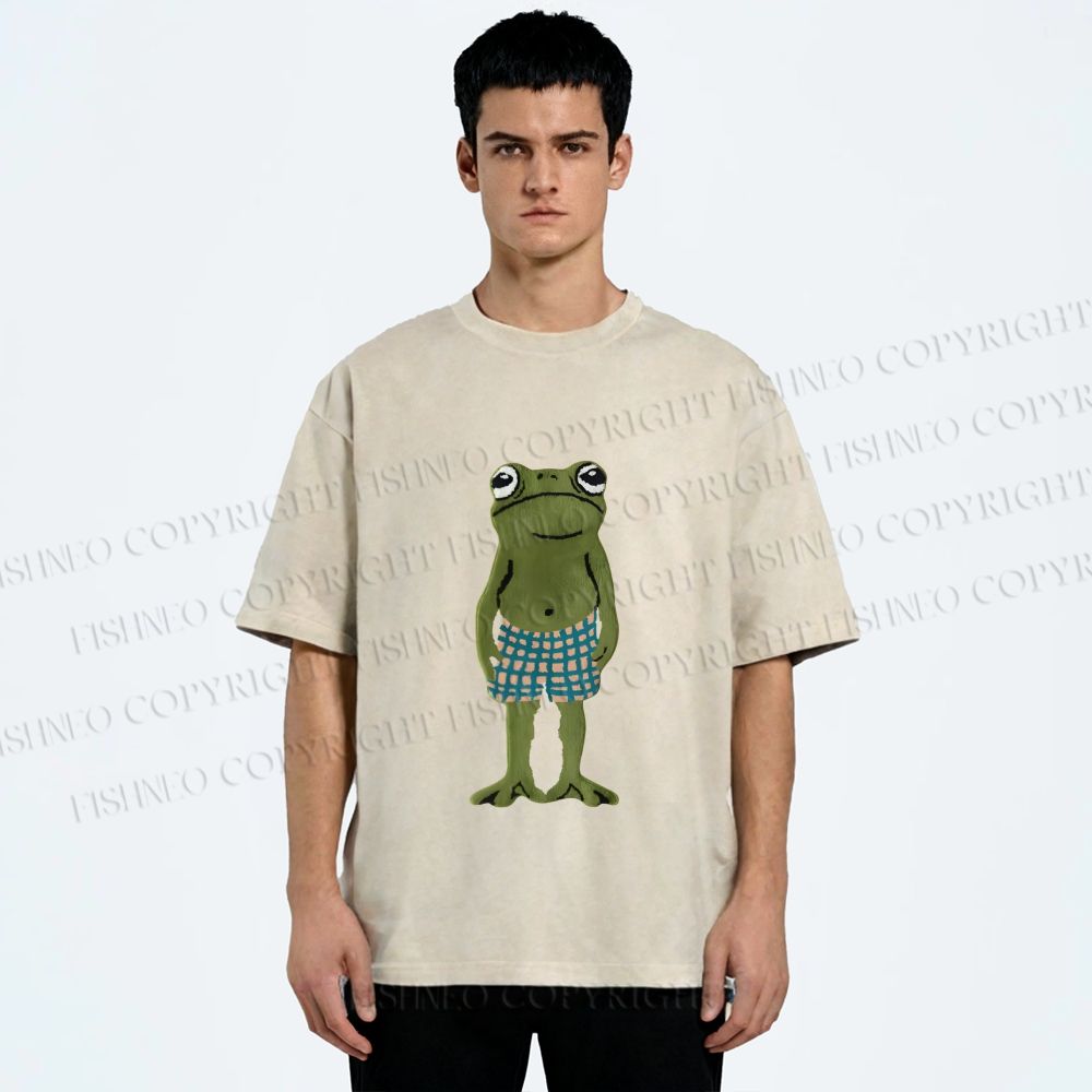 Unisex Silly Frog Standing Straight Printed Washed Tee