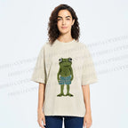 Unisex Silly Frog Standing Straight Printed Washed Tee