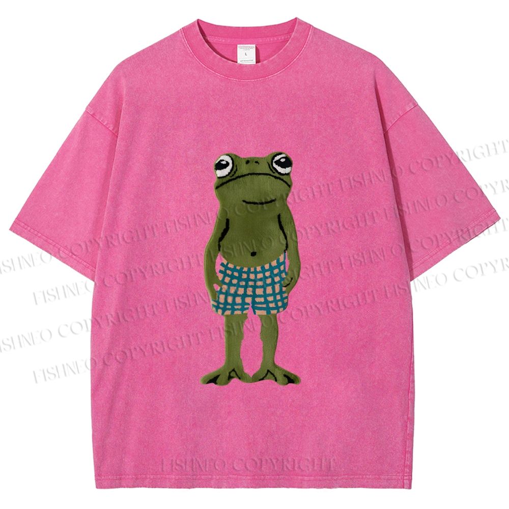 Unisex Silly Frog Standing Straight Printed Washed Tee