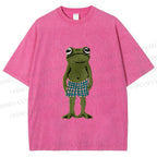 Unisex Silly Frog Standing Straight Printed Washed Tee