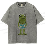 Unisex Silly Frog Standing Straight Printed Washed Tee
