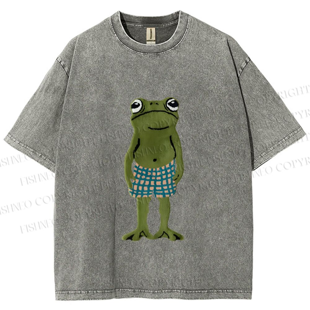 Unisex Silly Frog Standing Straight Printed Washed Tee
