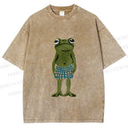 Unisex Silly Frog Standing Straight Printed Washed Tee