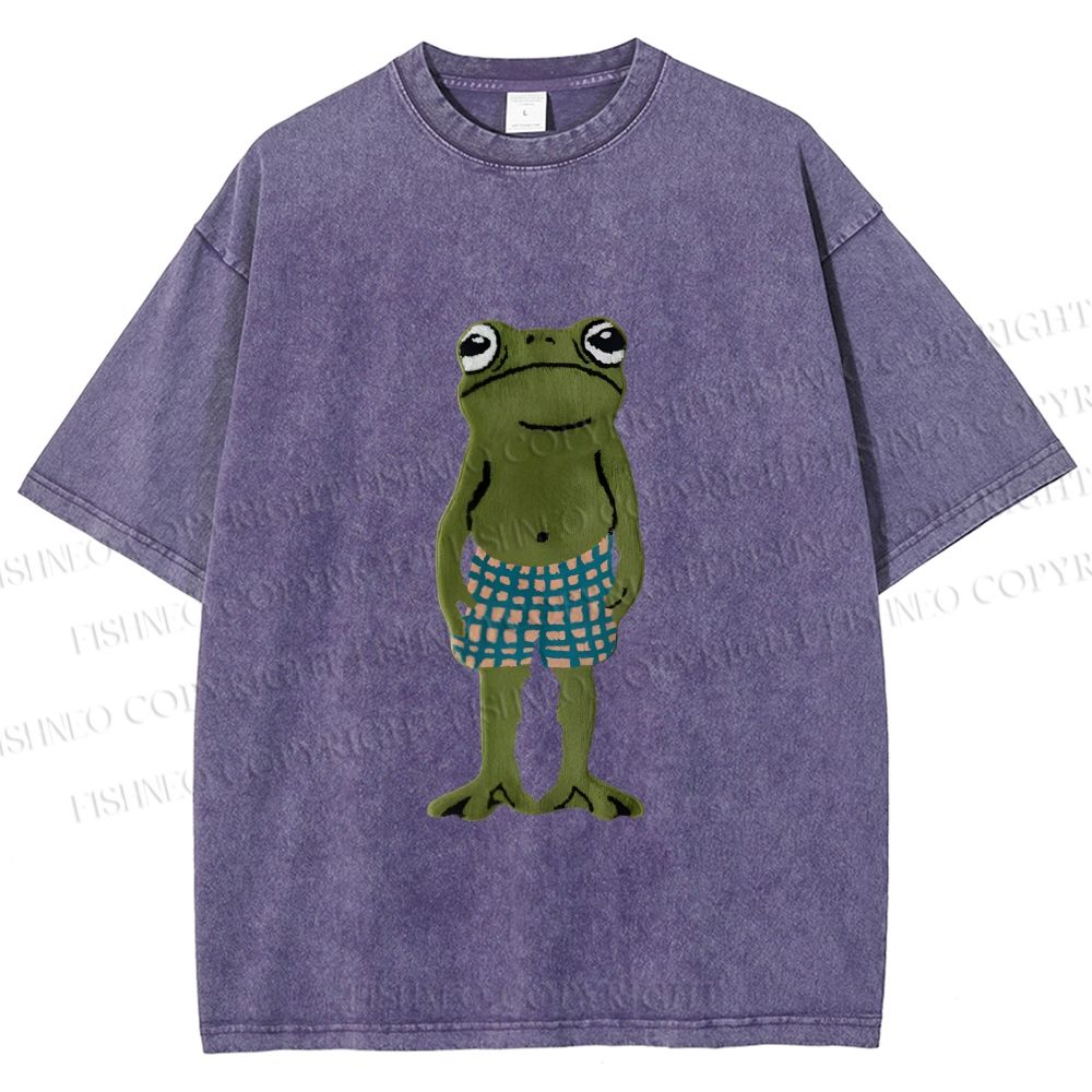Unisex Silly Frog Standing Straight Printed Washed Tee