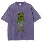 Unisex Silly Frog Standing Straight Printed Washed Tee