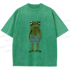 Unisex Silly Frog Standing Straight Printed Washed Tee