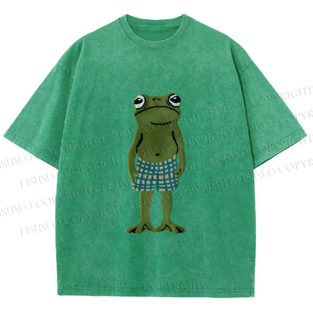 Unisex Silly Frog Standing Straight Printed Washed Tee