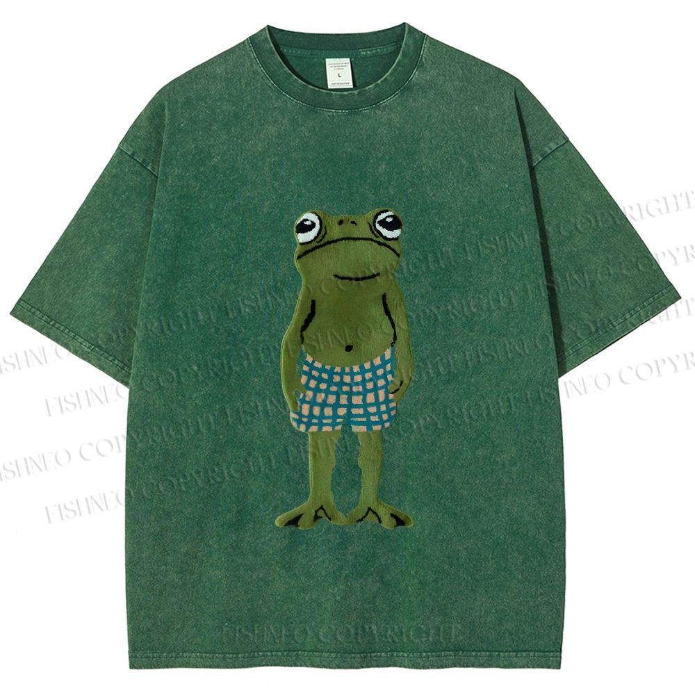 Unisex Silly Frog Standing Straight Printed Washed Tee
