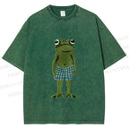 Unisex Silly Frog Standing Straight Printed Washed Tee