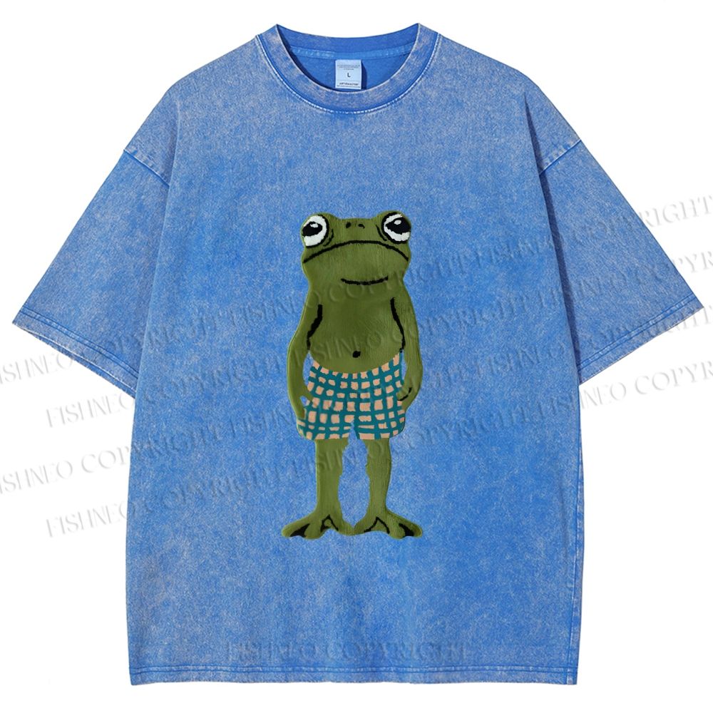 Unisex Silly Frog Standing Straight Printed Washed Tee