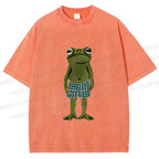 Unisex Silly Frog Standing Straight Printed Washed Tee