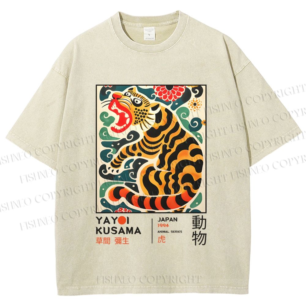 Unisex Yayoi Kusama Tiger Printed Washed Tee
