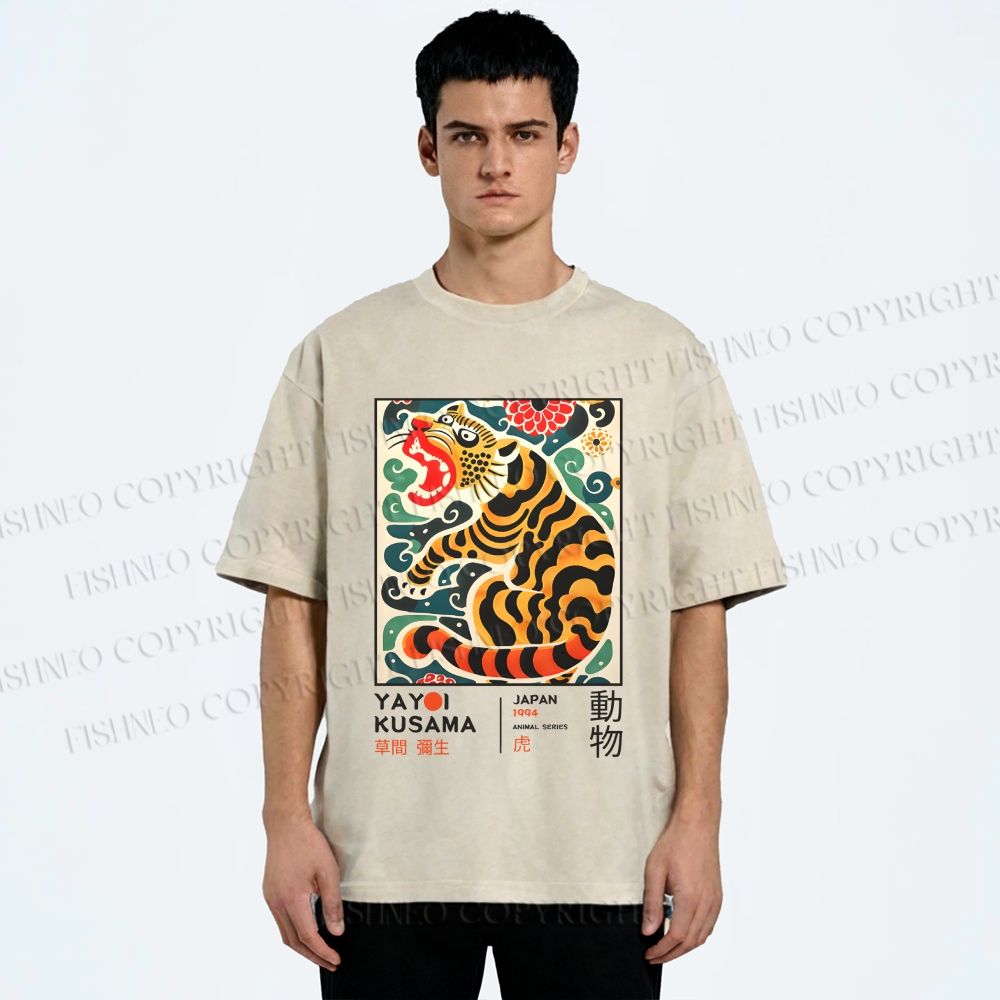 Unisex Yayoi Kusama Tiger Printed Washed Tee
