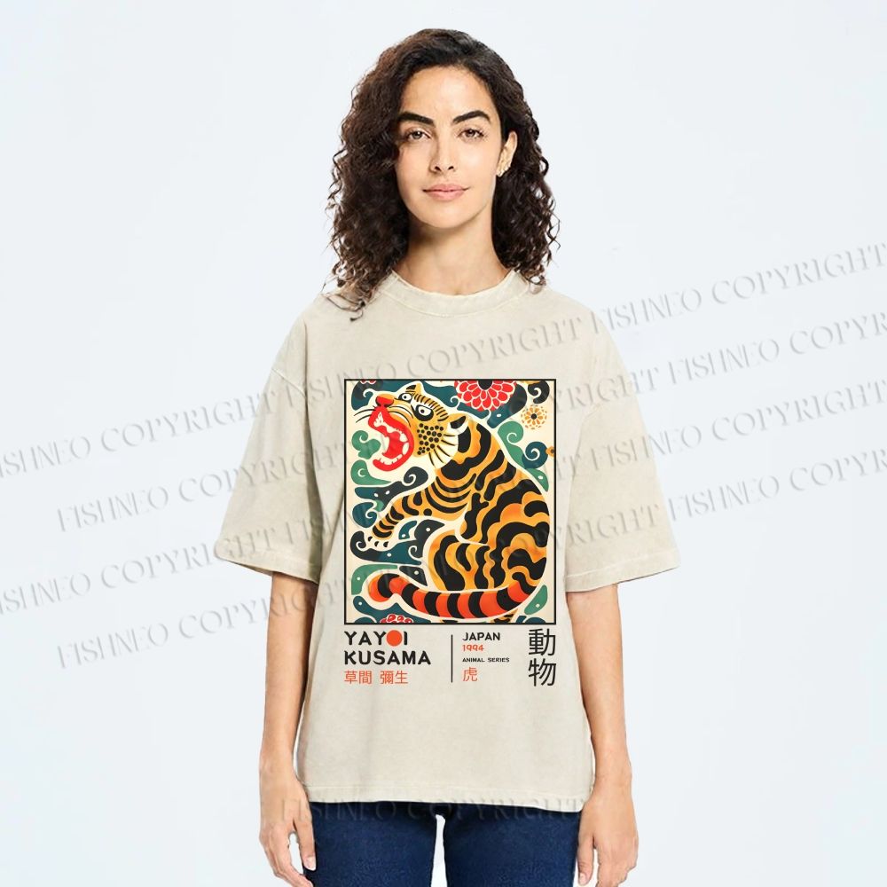 Unisex Yayoi Kusama Tiger Printed Washed Tee