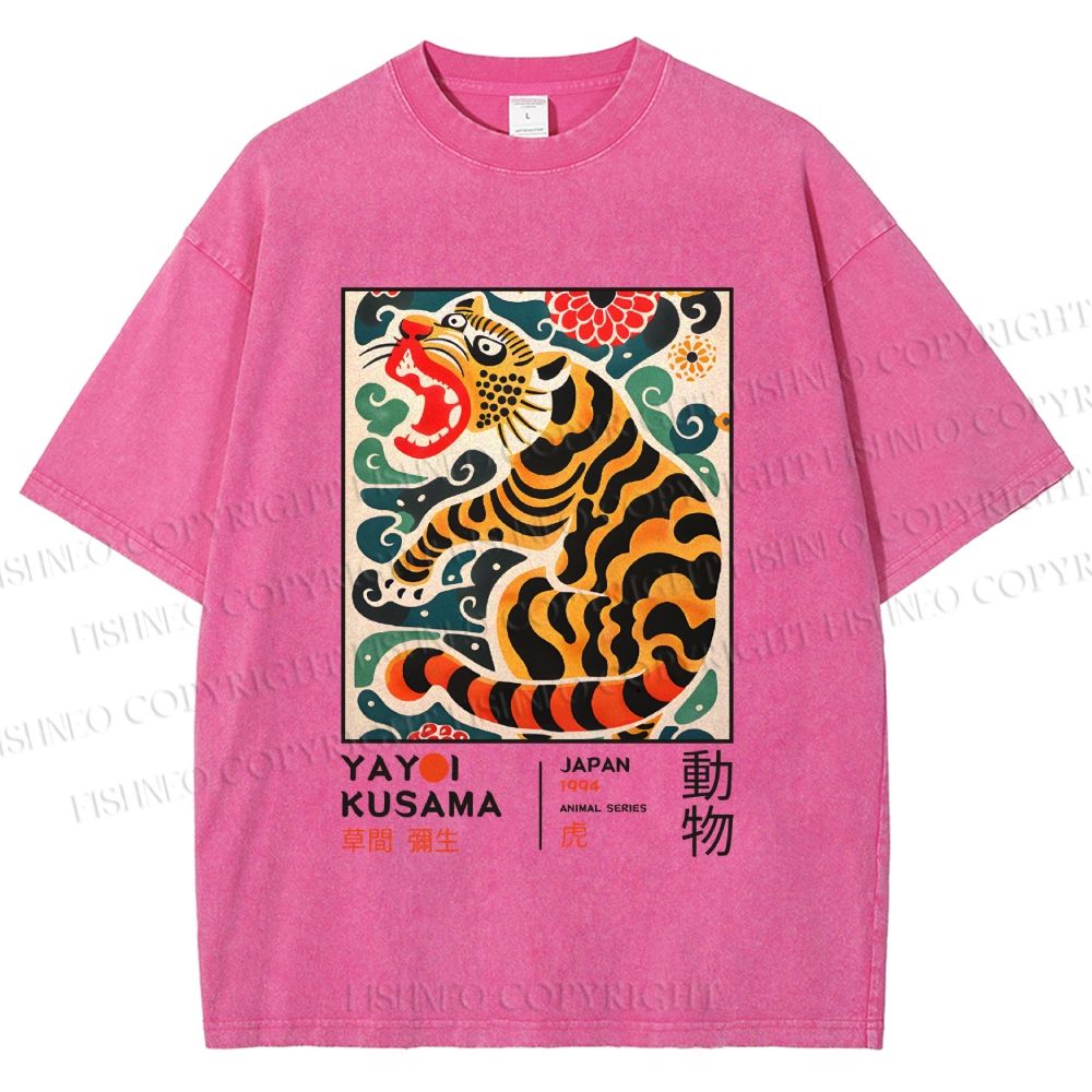 Unisex Yayoi Kusama Tiger Printed Washed Tee