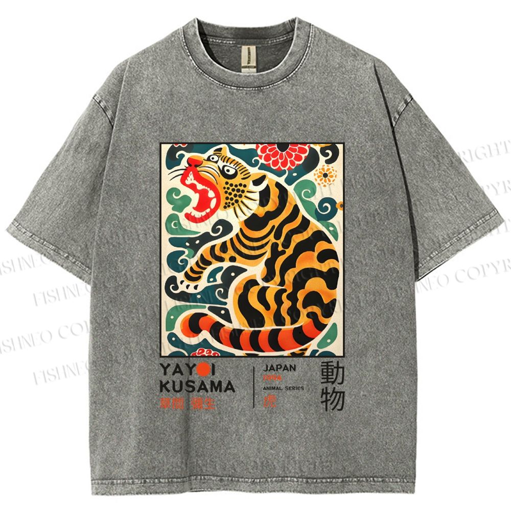 Unisex Yayoi Kusama Tiger Printed Washed Tee