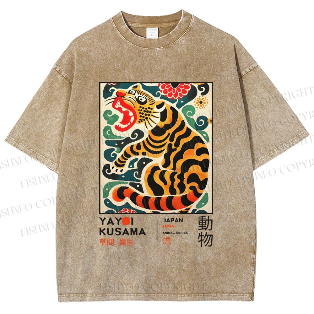 Unisex Yayoi Kusama Tiger Printed Washed Tee
