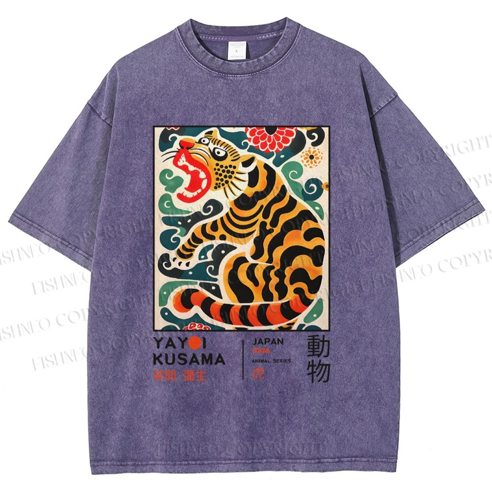 Unisex Yayoi Kusama Tiger Printed Washed Tee