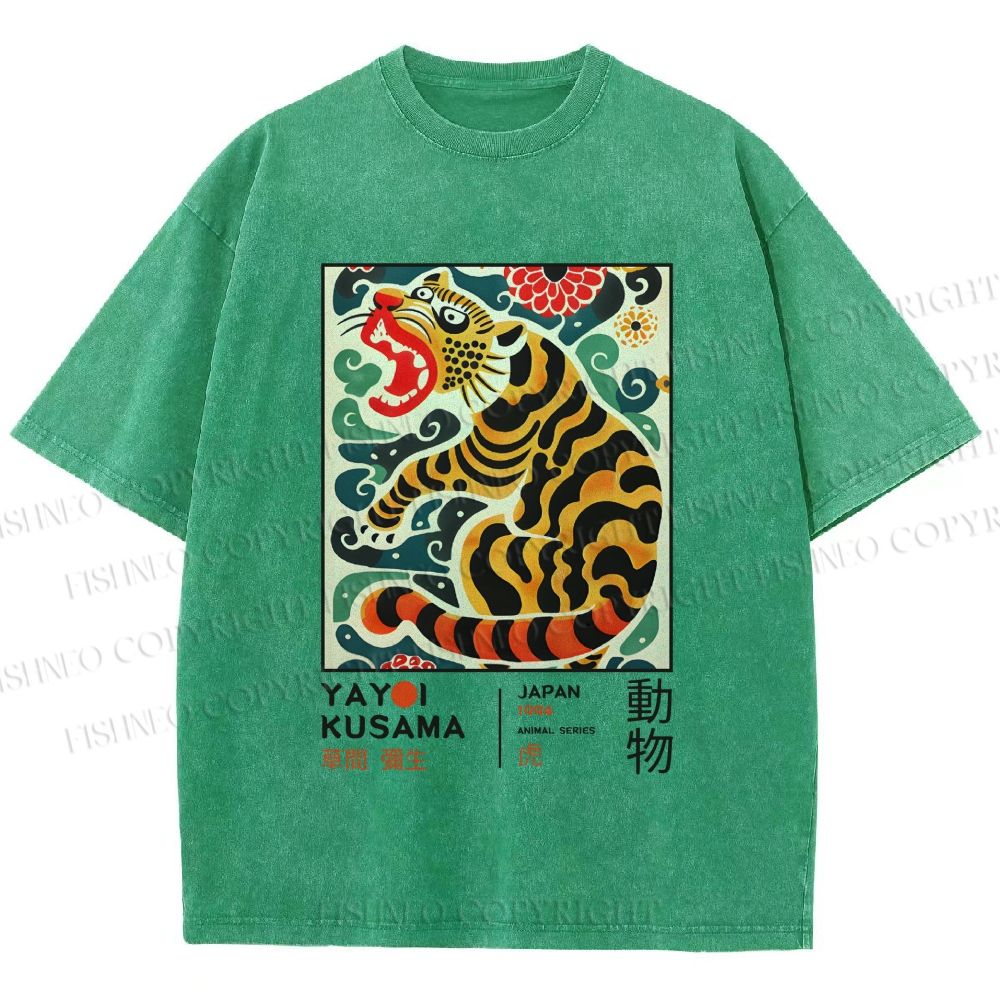 Unisex Yayoi Kusama Tiger Printed Washed Tee