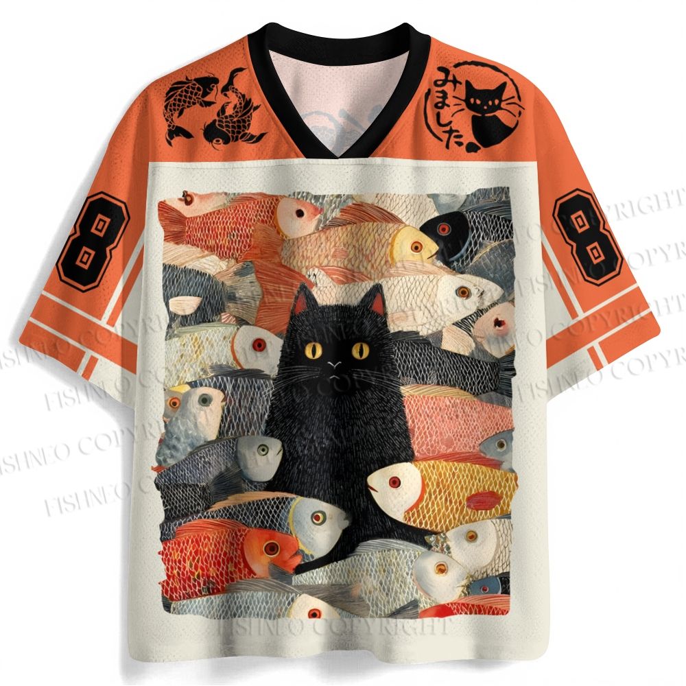 Japanese Black Cat Koi Fish Jersey Shirts