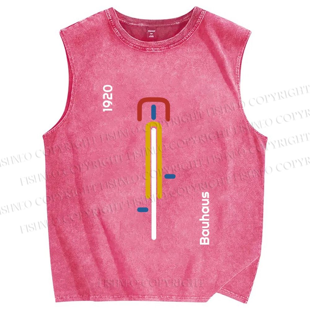 Unisex Bauhaus Bicycle Printed Washed Tank Top