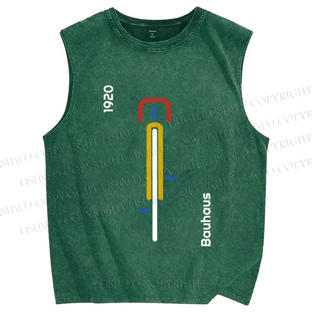Unisex Bauhaus Bicycle Printed Washed Tank Top