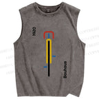 Unisex Bauhaus Bicycle Printed Washed Tank Top