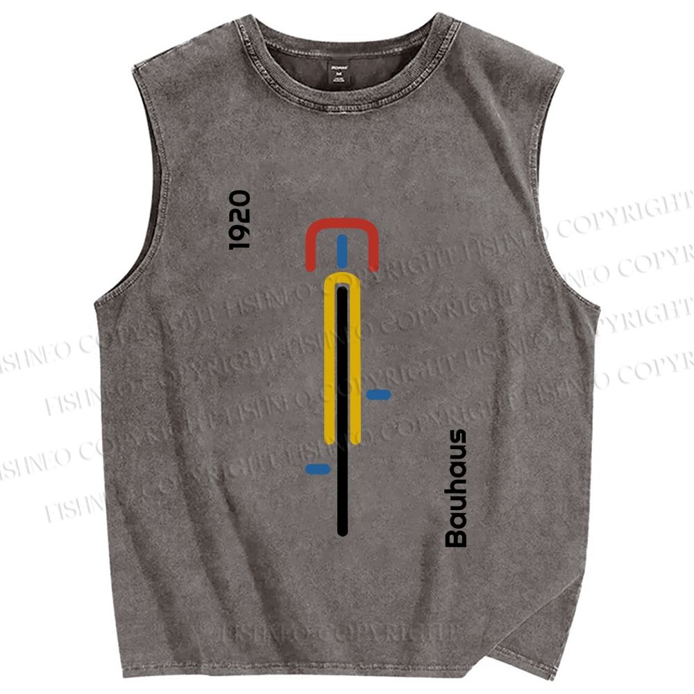 Unisex Bauhaus Bicycle Printed Washed Tank Top