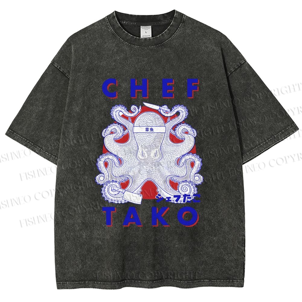 Unisex Chef Tako Printed Washed Tee