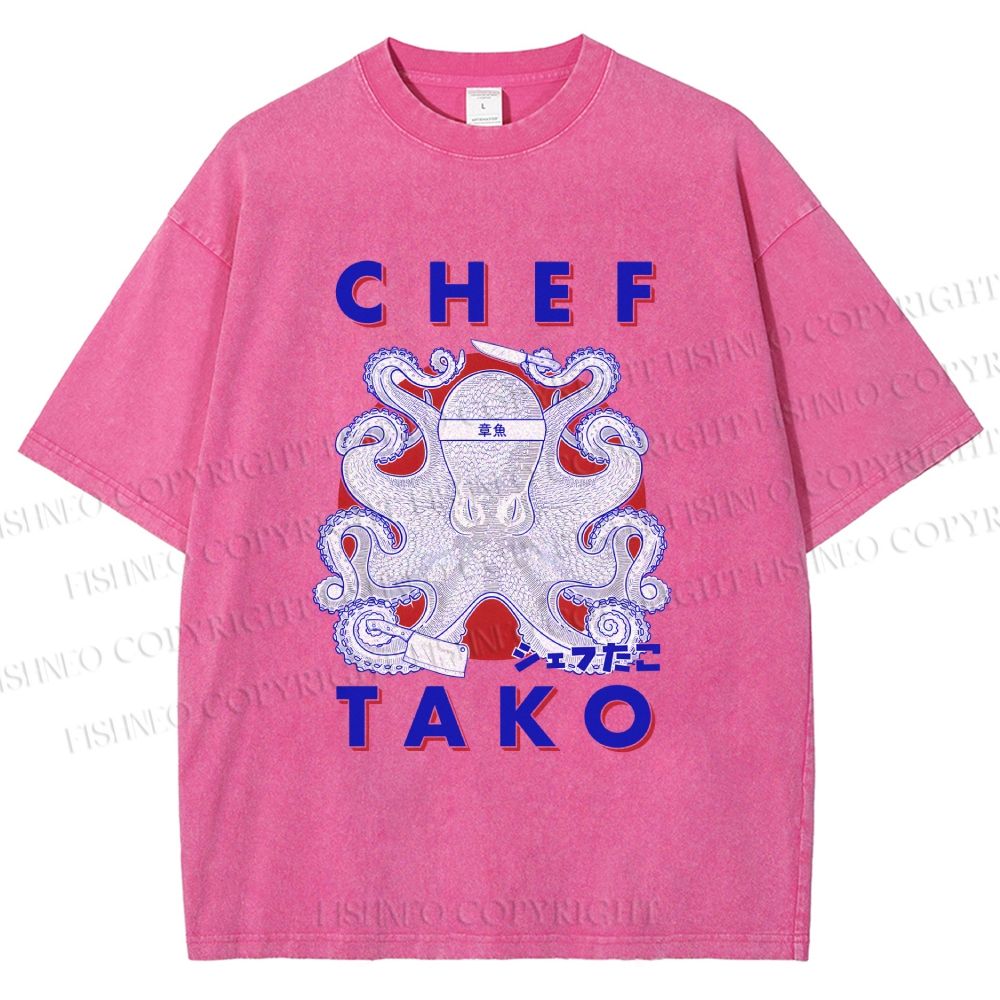 Unisex Chef Tako Printed Washed Tee