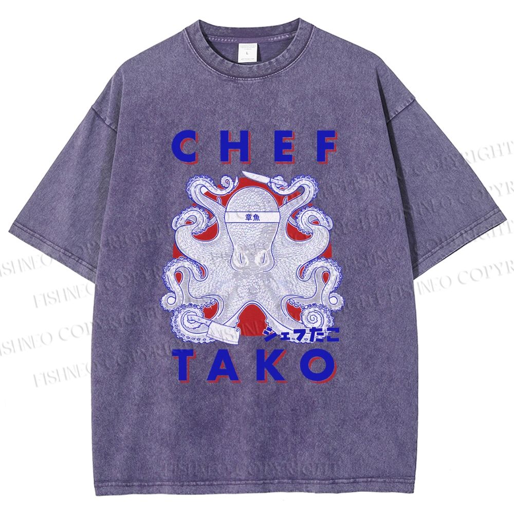 Unisex Chef Tako Printed Washed Tee