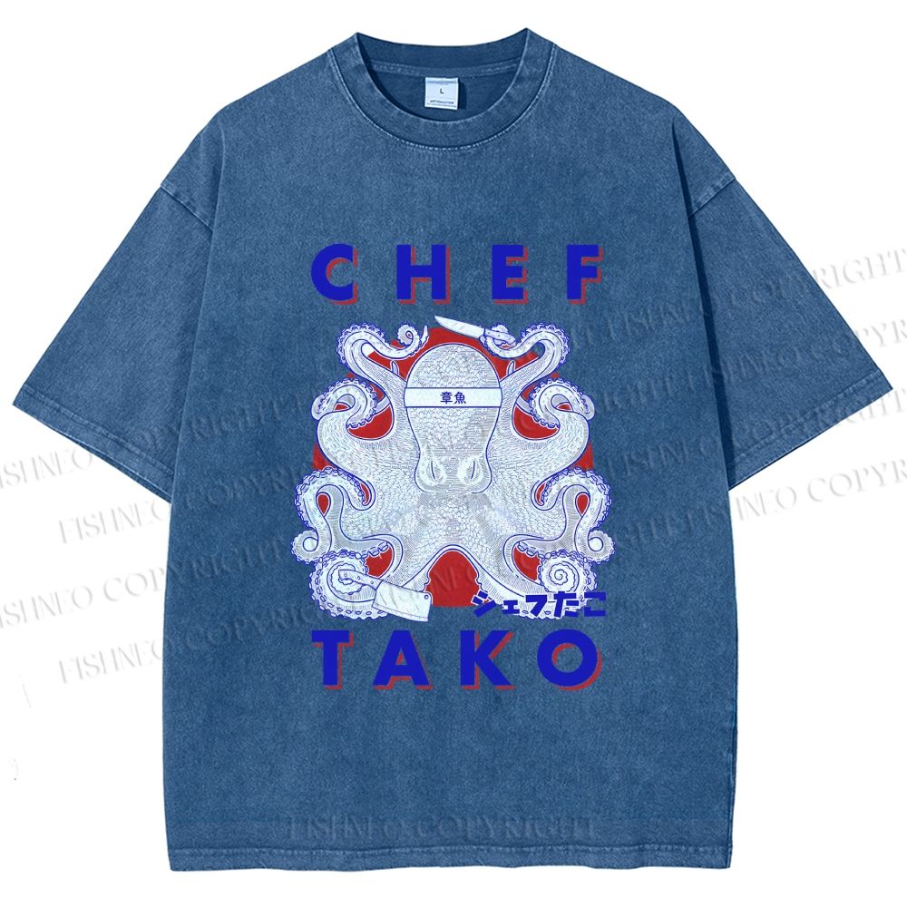 Unisex Chef Tako Printed Washed Tee