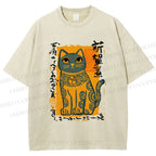 Unisex Cat Printed Washed Tee
