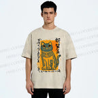 Unisex Cat Printed Washed Tee