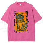 Unisex Cat Printed Washed Tee