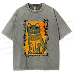 Unisex Cat Printed Washed Tee