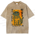 Unisex Cat Printed Washed Tee