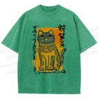 Unisex Cat Printed Washed Tee