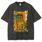 Unisex Cat Printed Washed Tee