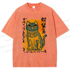 Unisex Cat Printed Washed Tee