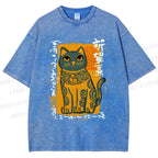 Unisex Cat Printed Washed Tee