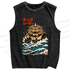 Unisex Great Wave Of King Caesar Printed Washed Tank Top