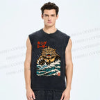 Unisex Great Wave Of King Caesar Printed Washed Tank Top