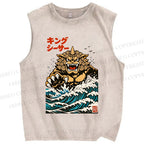 Unisex Great Wave Of King Caesar Printed Washed Tank Top