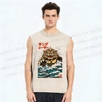 Unisex Great Wave Of King Caesar Printed Washed Tank Top