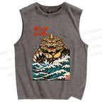 Unisex Great Wave Of King Caesar Printed Washed Tank Top