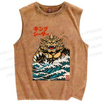 Unisex Great Wave Of King Caesar Printed Washed Tank Top