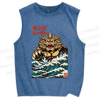 Unisex Great Wave Of King Caesar Printed Washed Tank Top
